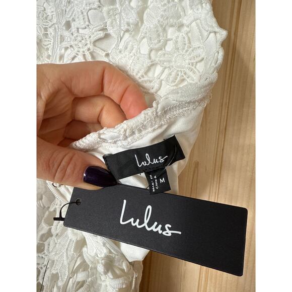 NWT Lulus Romance Language White Backless Lace Dress Open Back Engagement Sz M - Picture 7 of 7